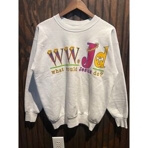 Vintage 90s WWJD What Would Jesus Do Sweatshirt White Graphic Crewneck New World